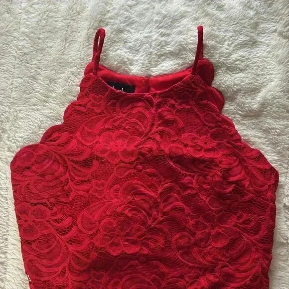 By&By Sleeveless Bodycon Red Floral Lace Mini Dress Juniors Sz.13 - Picture 4 of 7